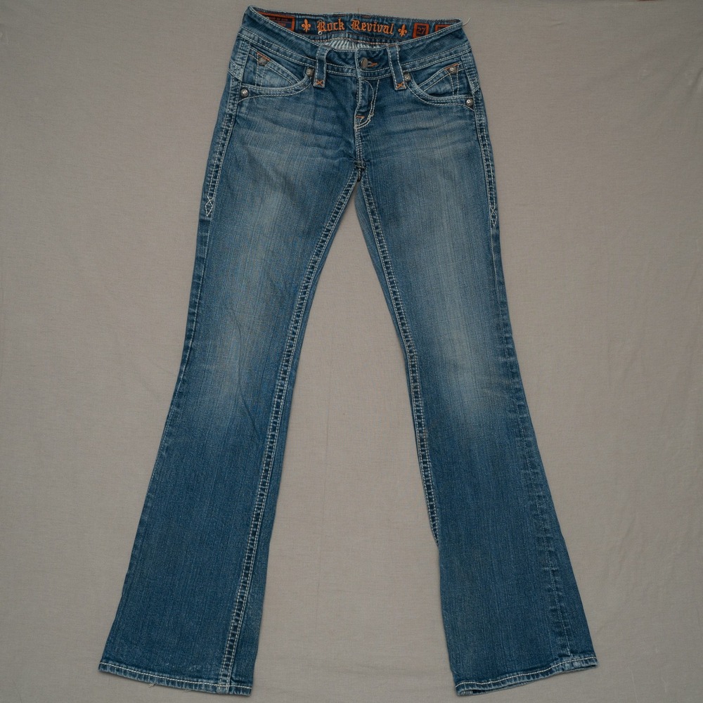 intage Y2k 2000s Rock Revival Stephanie Boot Cut Flare Low‎ Rise Denim Jean